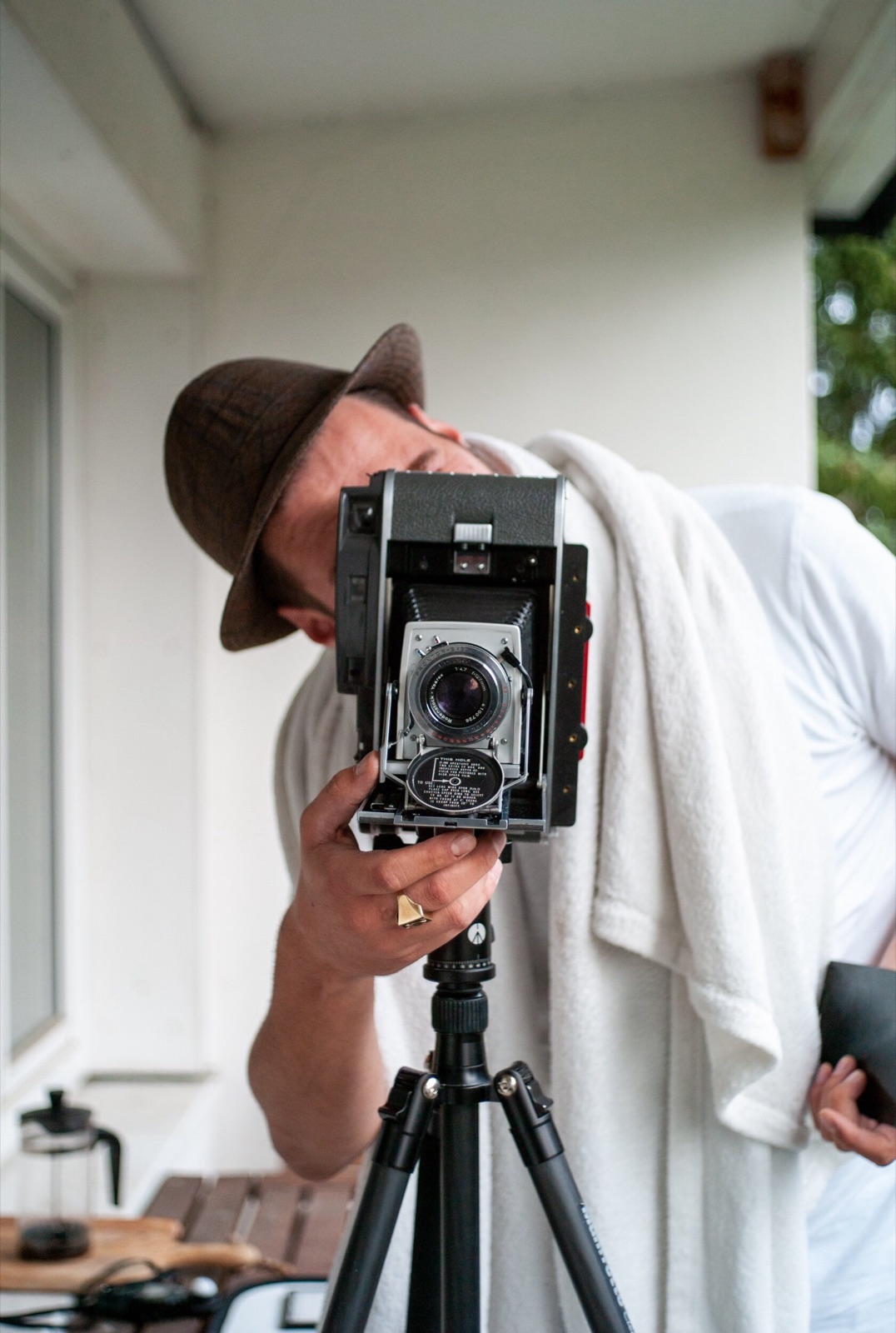 André with his modified sheet film camera