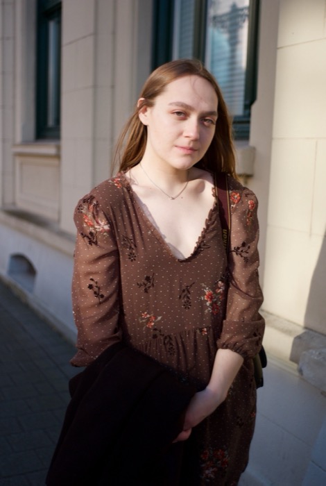 Alla wearing a black dress. Shot without an IR cut filter.
